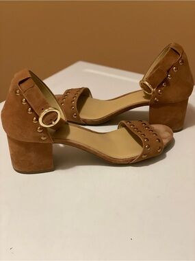 Michael Kors Suede Block Heel Sandals in Cognac